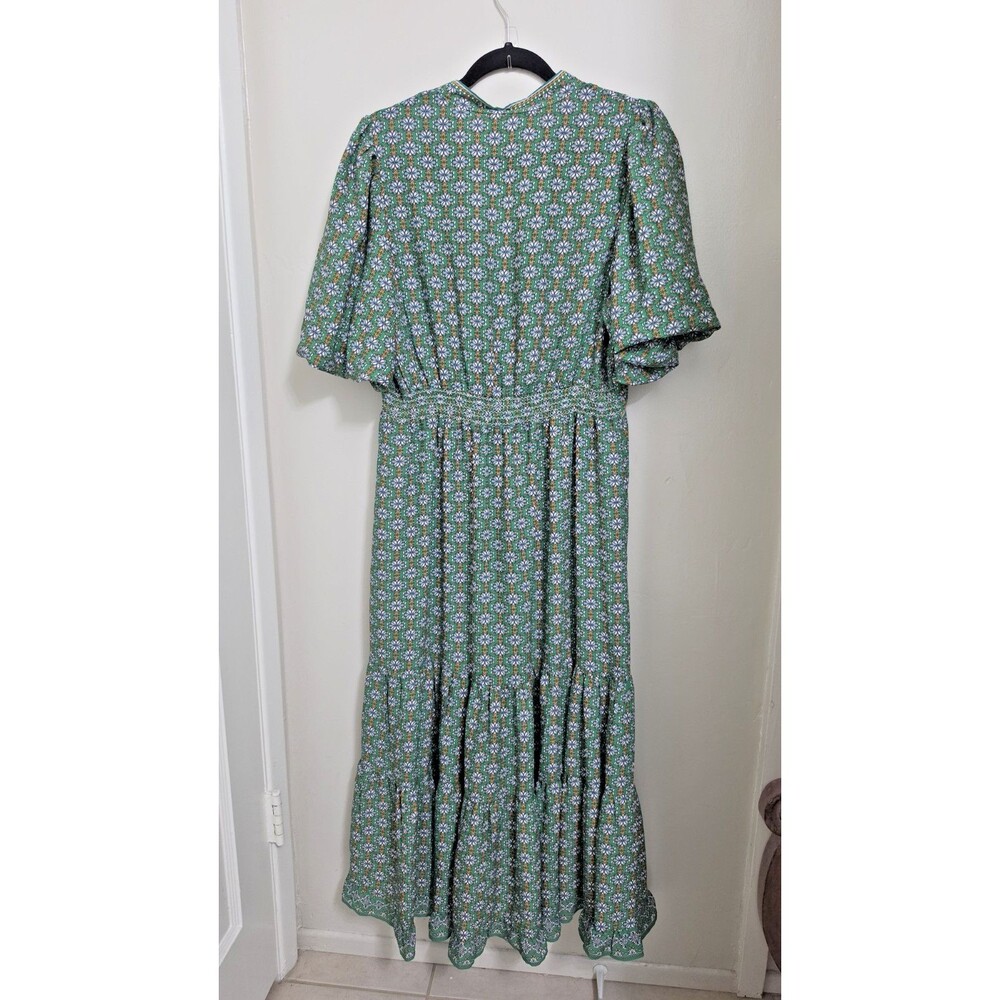Max Studio Green Floral V-Neck Puff Short Sleeve Midi Milkmaid Boho Dress XL - Picture 9 of 16